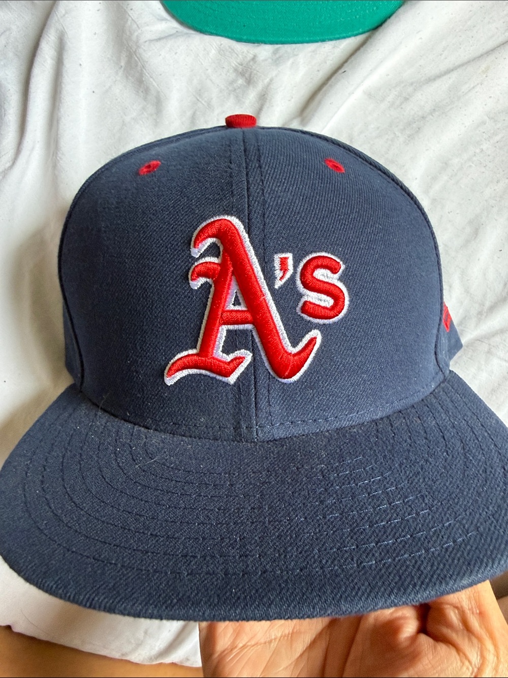 Navy Snapback Cap with Red 'A's Logo